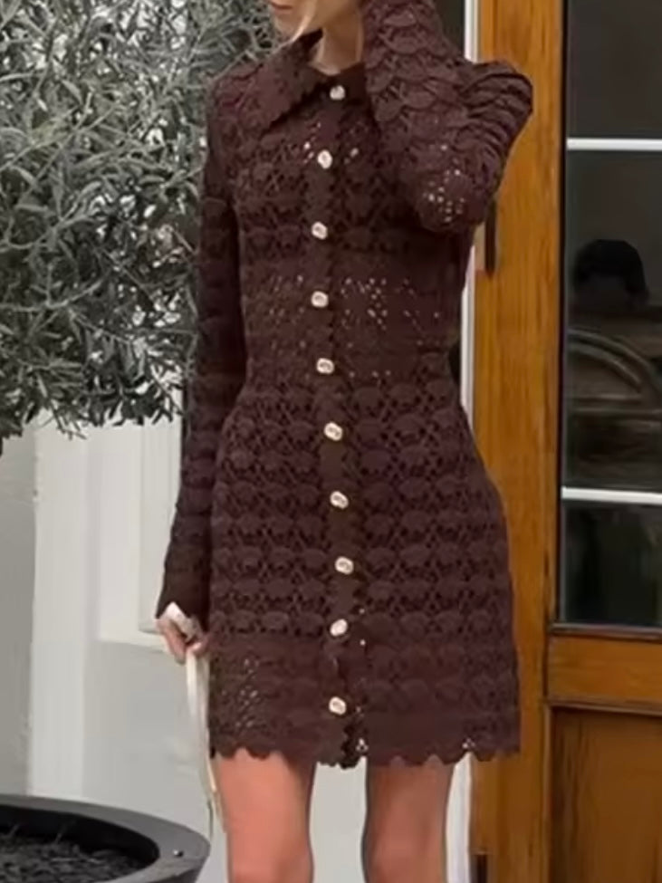 Brown open front crochet mini dress
