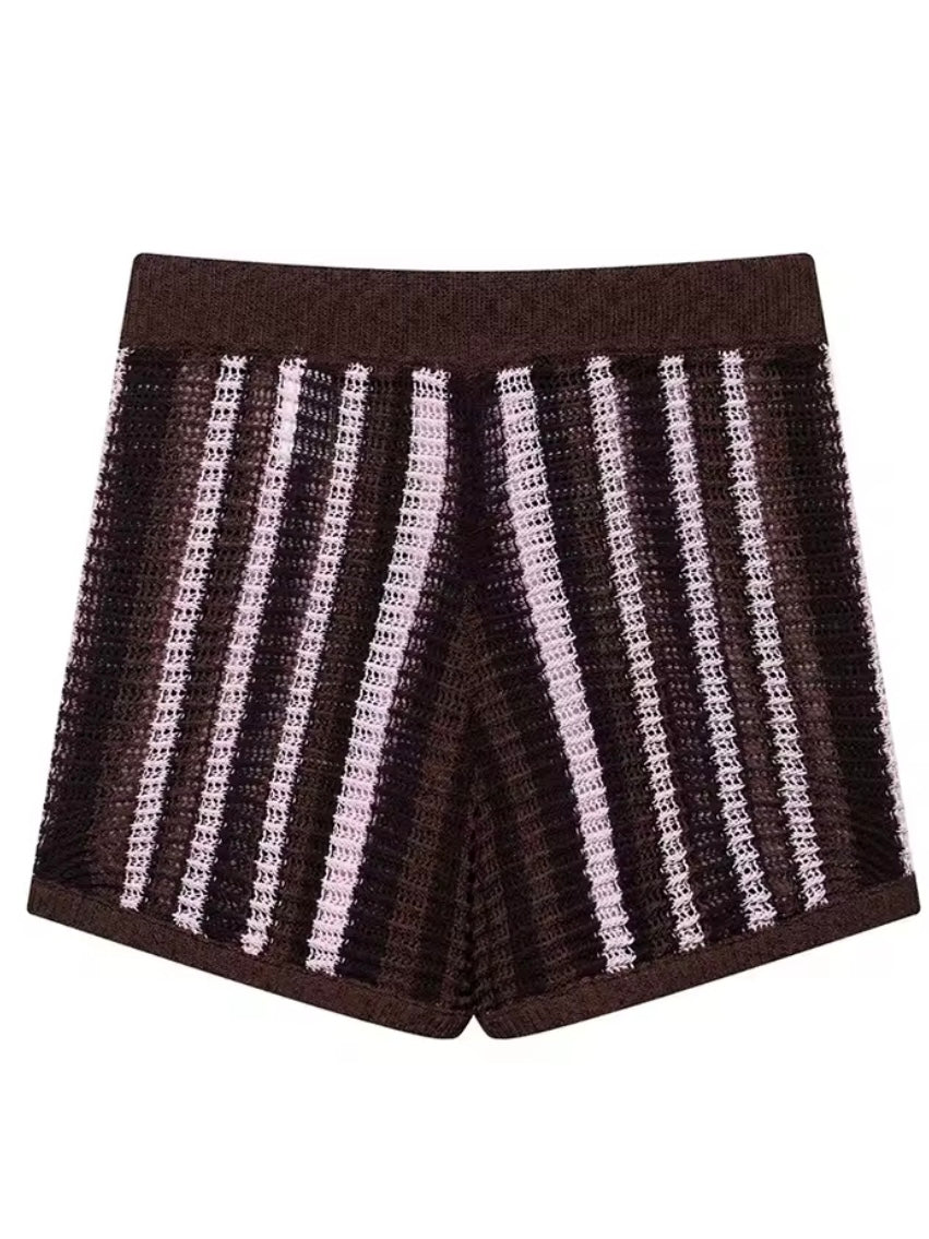 Brown and pink set of 2 knit top and shorts pants
