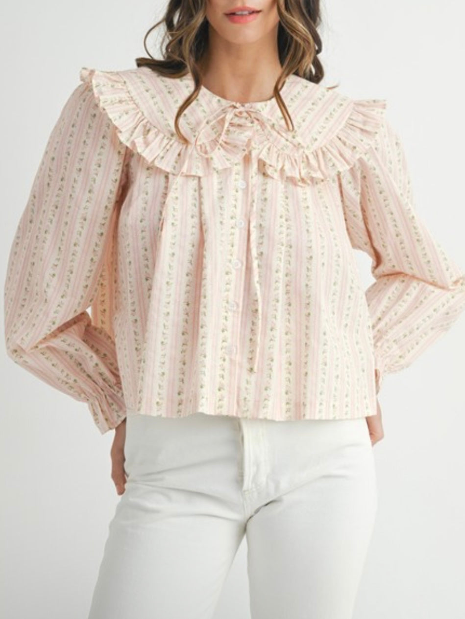 Beige ruffled details shirt