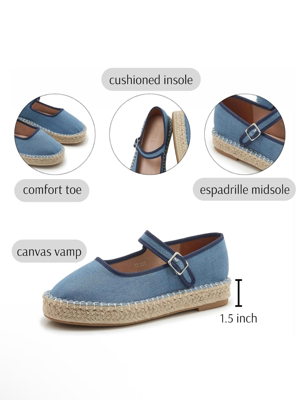 Canvas wedge espadrilles flat platform double strap