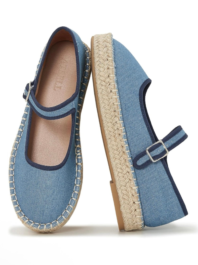 Canvas wedge espadrilles flat platform double strap