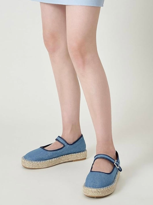 Canvas wedge espadrilles flat platform double strap