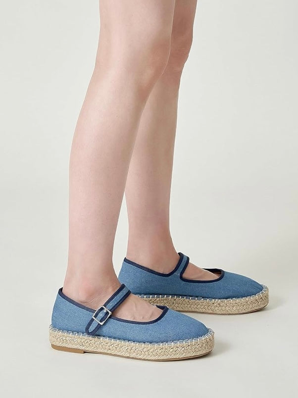 Canvas wedge espadrilles flat platform double strap