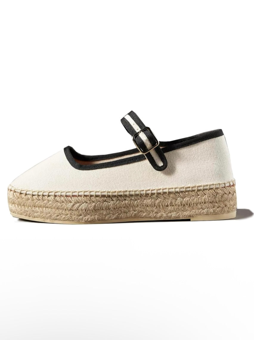 Canvas wedge espadrilles flat platform double strap
