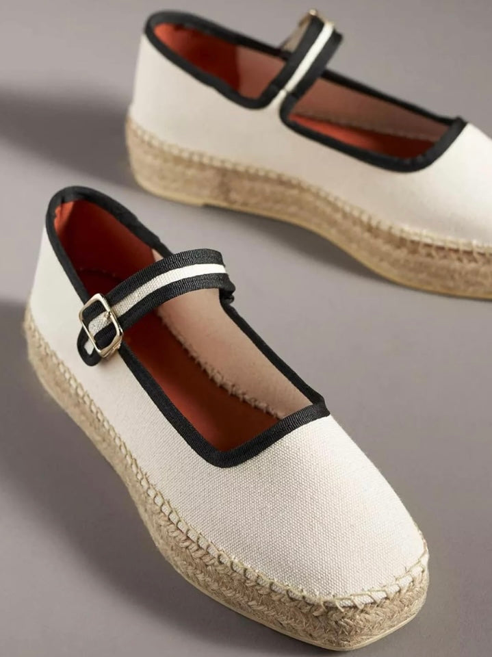 Canvas wedge espadrilles flat platform double strap