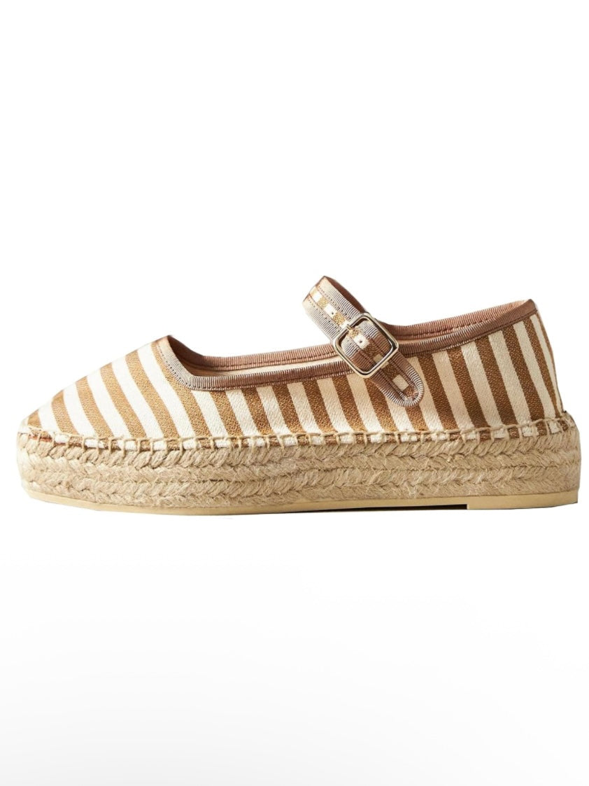 Canvas wedge espadrilles flat platform double strap