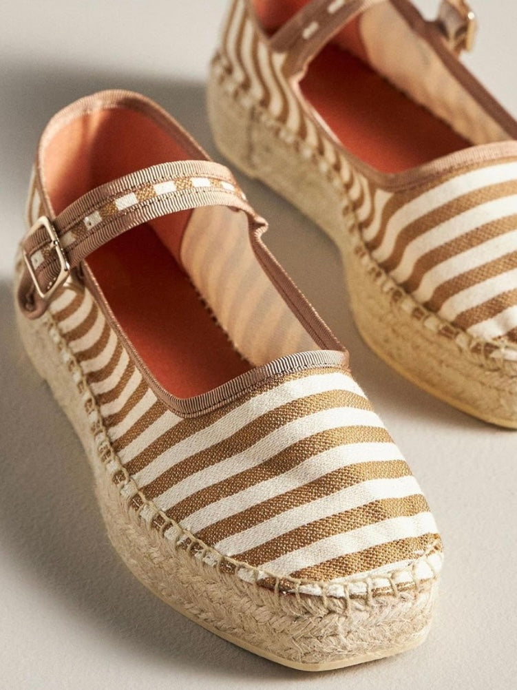 Canvas wedge espadrilles flat platform double strap