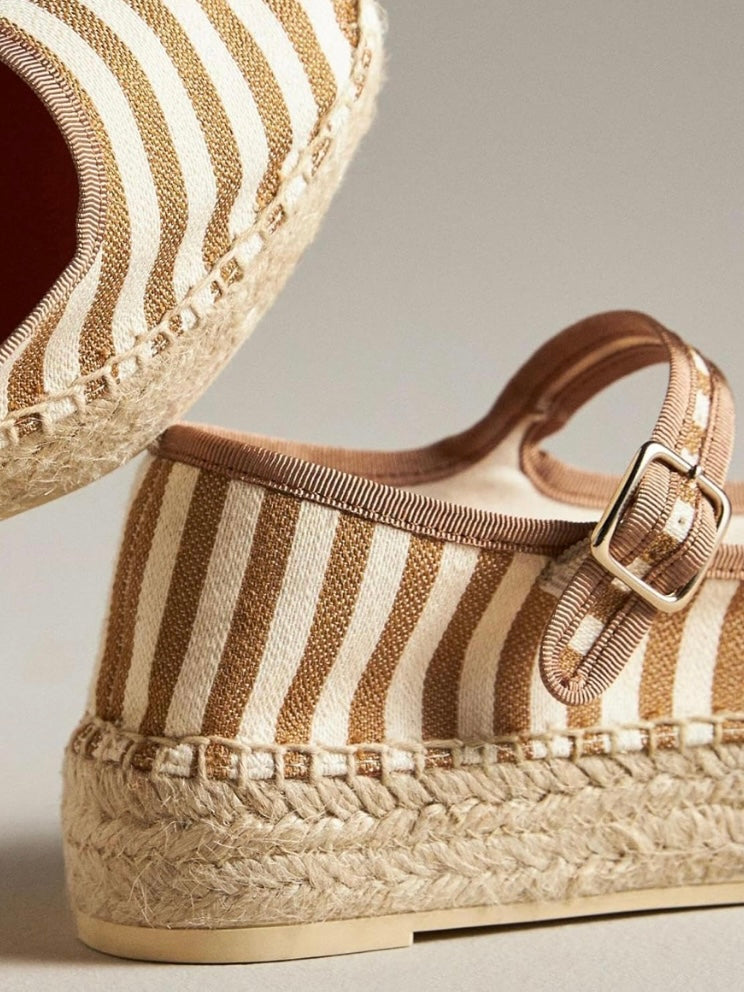 Canvas wedge espadrilles flat platform double strap