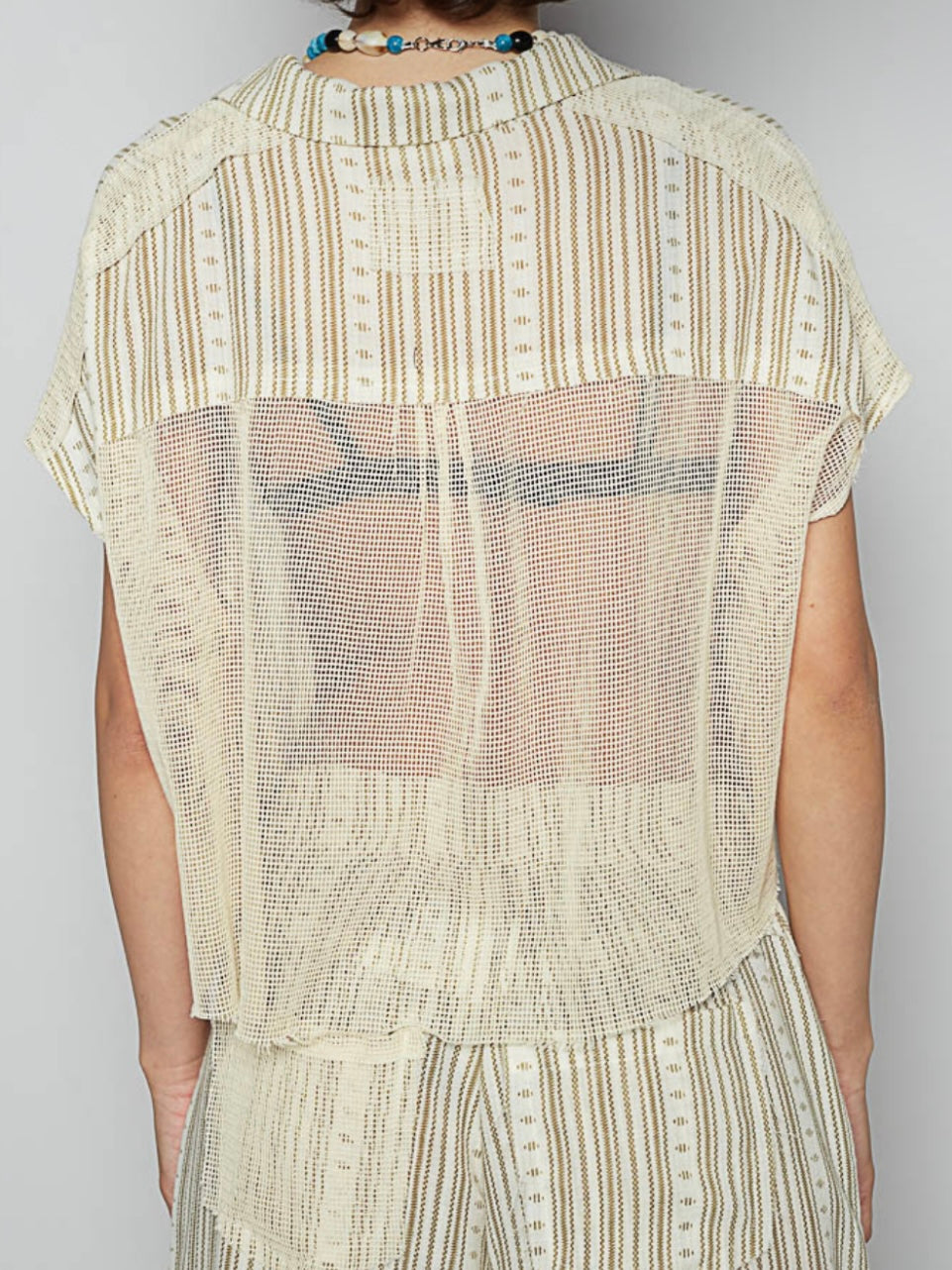 Beige boho striped pattern pants and shirt set