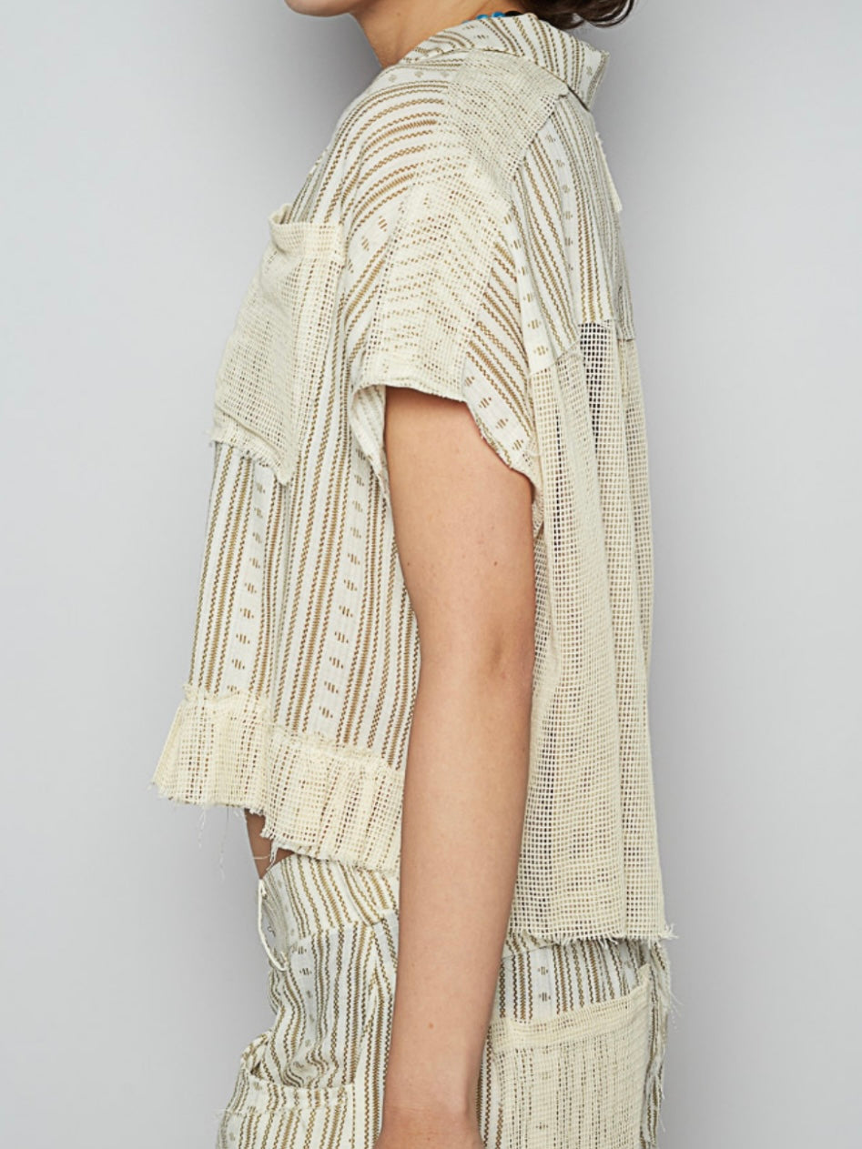 Beige boho striped pattern pants and shirt set
