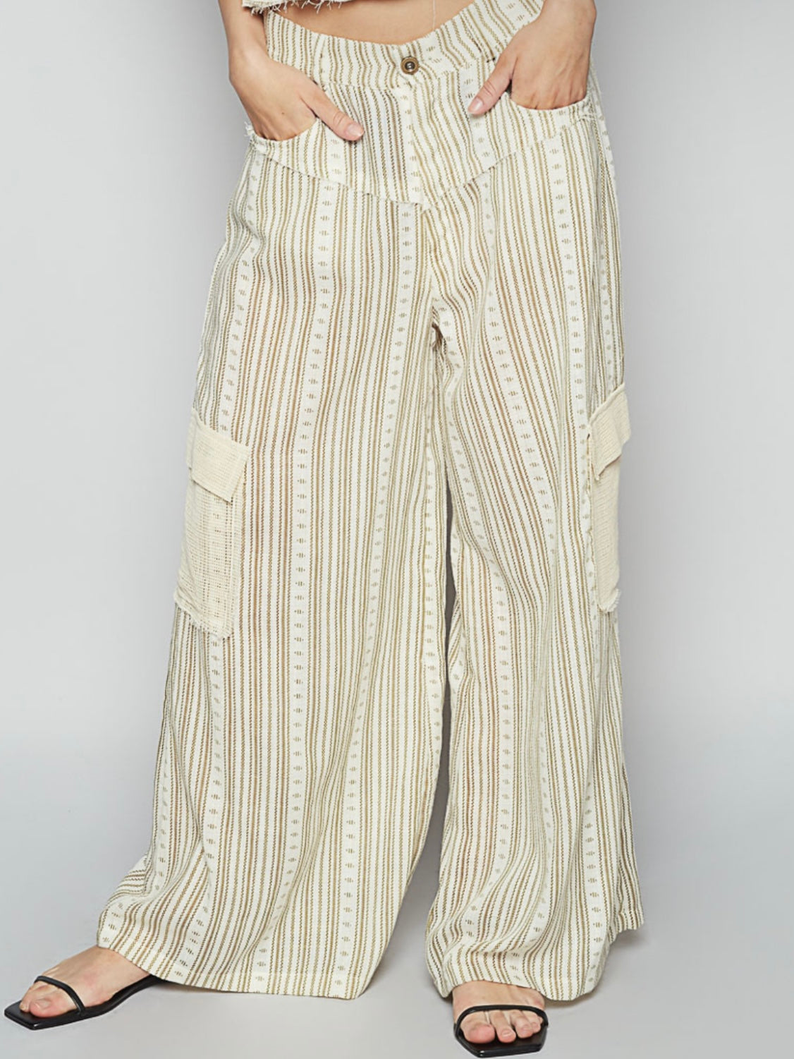 Beige boho striped pattern pants and shirt set