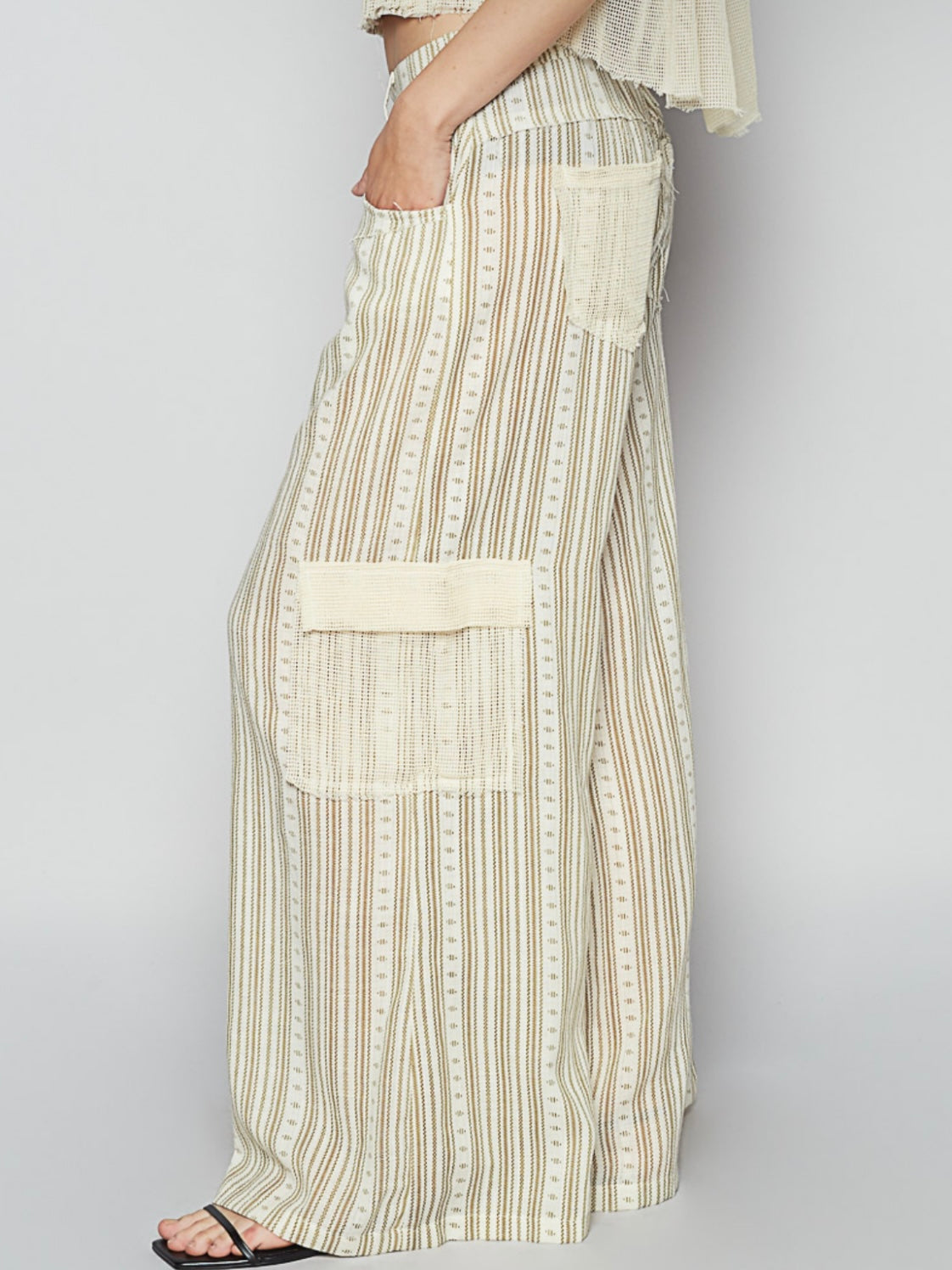 Beige boho striped pattern pants and shirt set