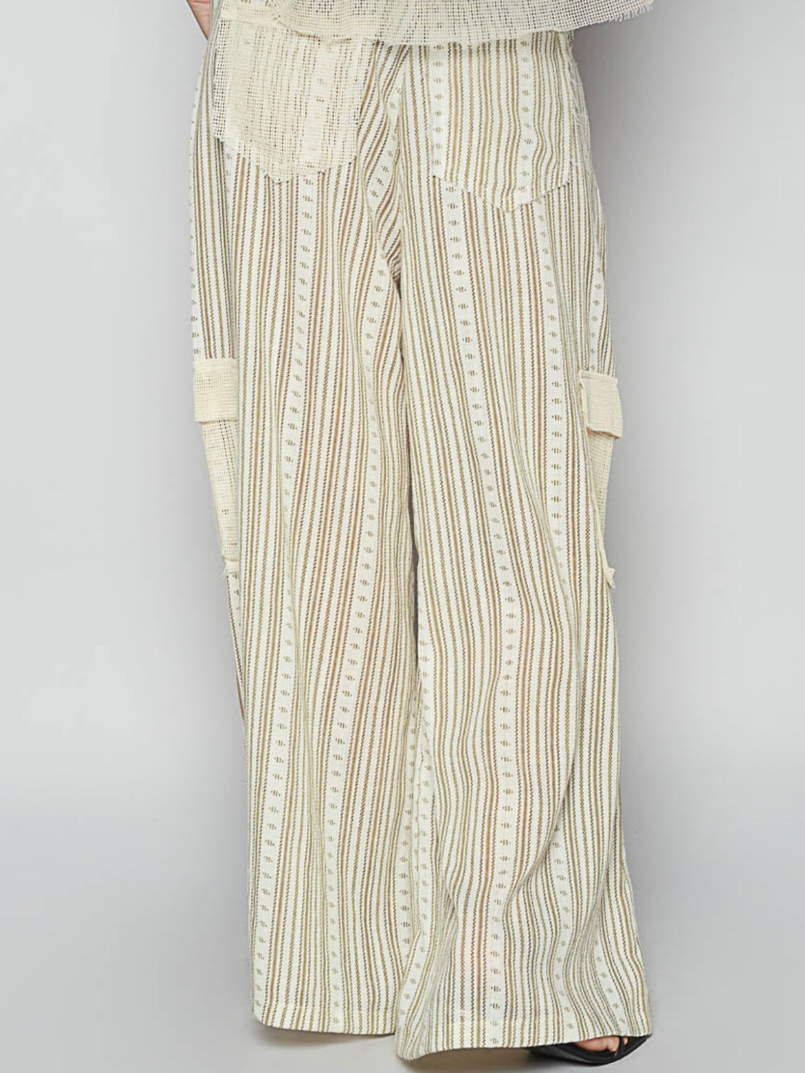 Beige boho striped pattern pants and shirt set