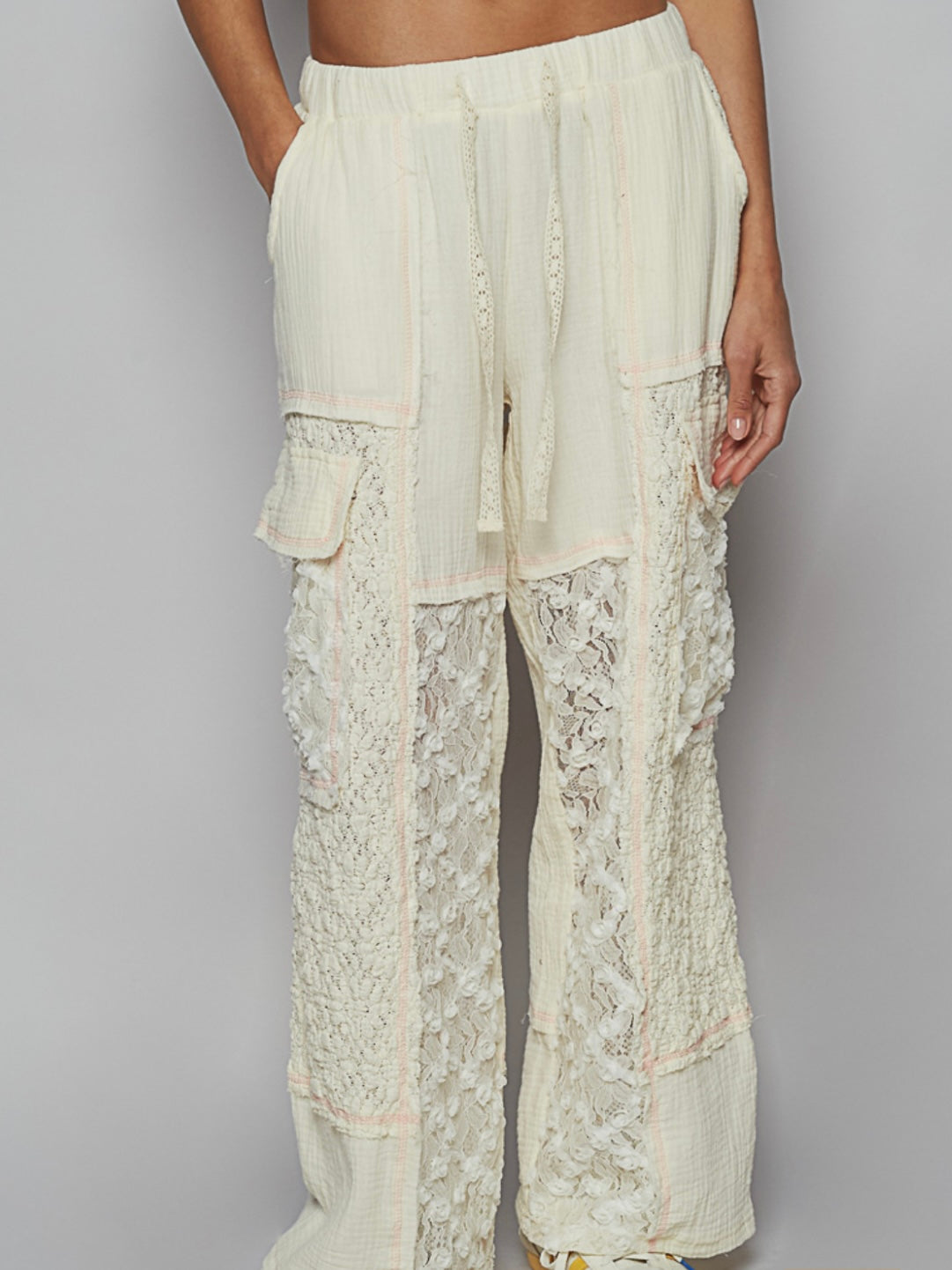 Off white pattern pants and top set