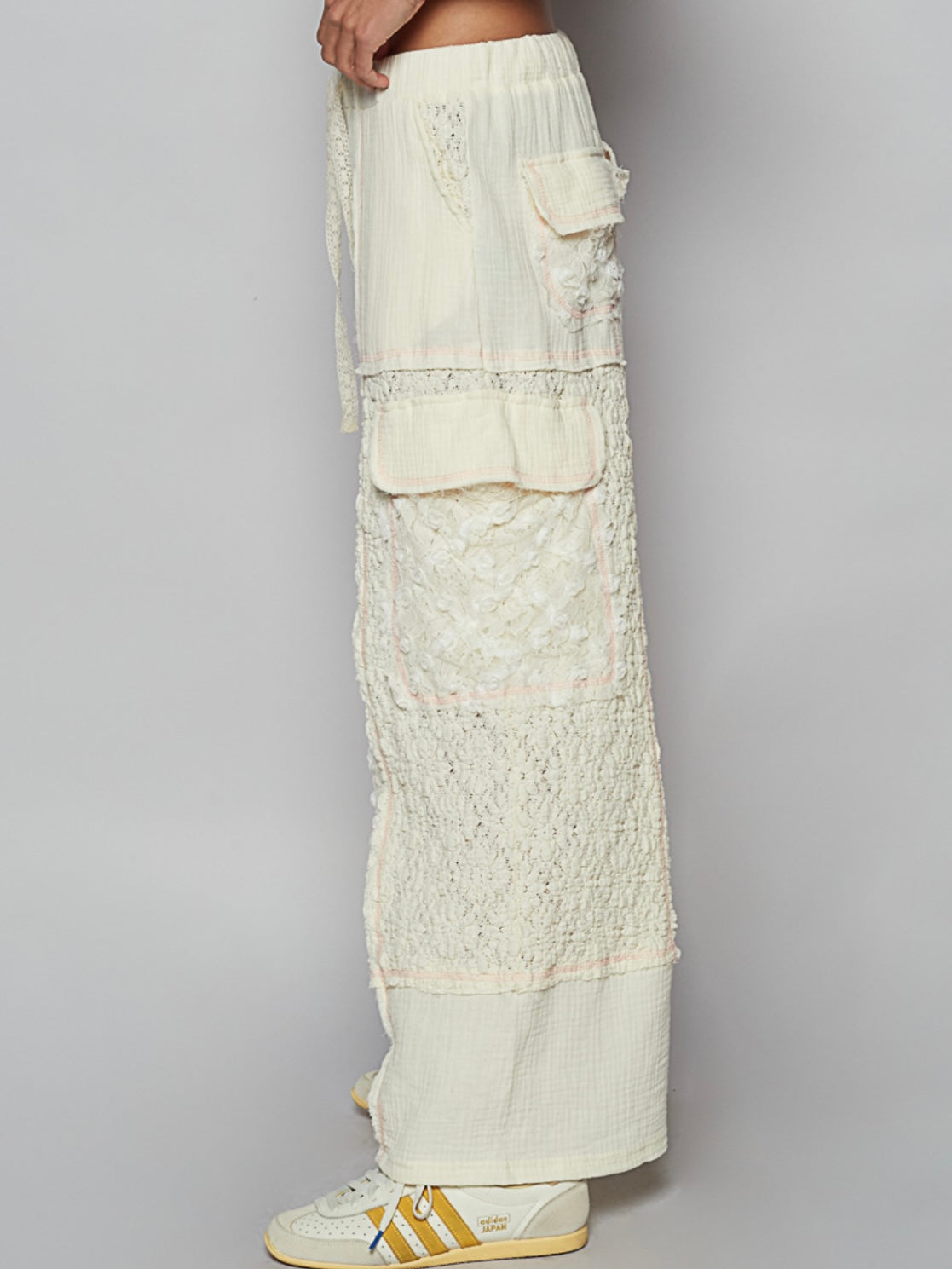 Off white pattern pants and top set