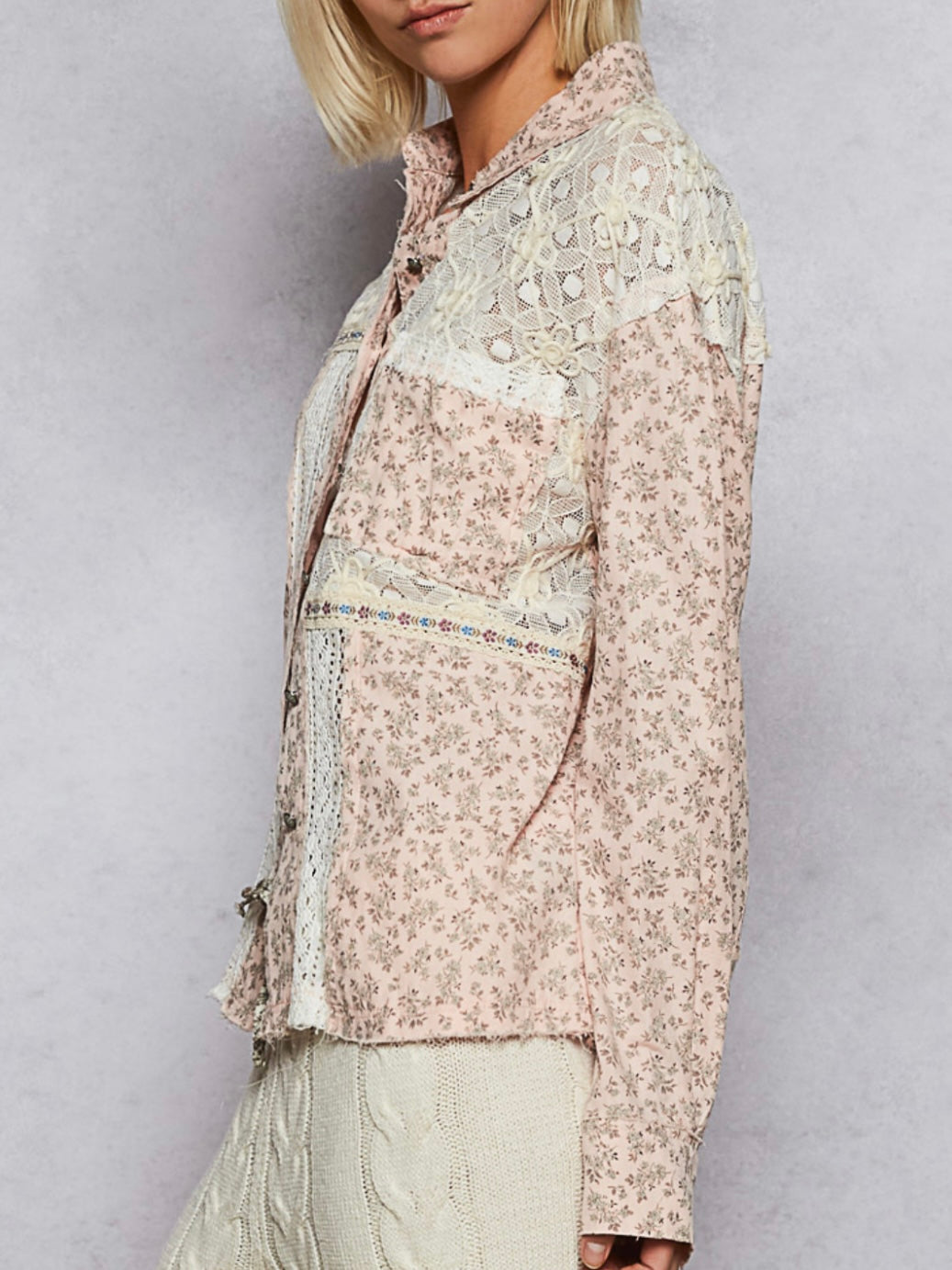 Pink and beige floral mix fabrics shirt