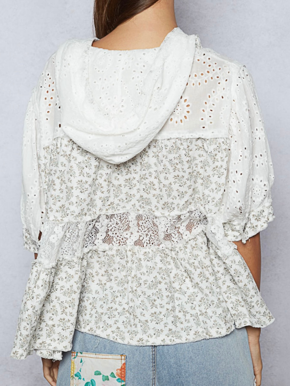 White embroidered floral texture lace top