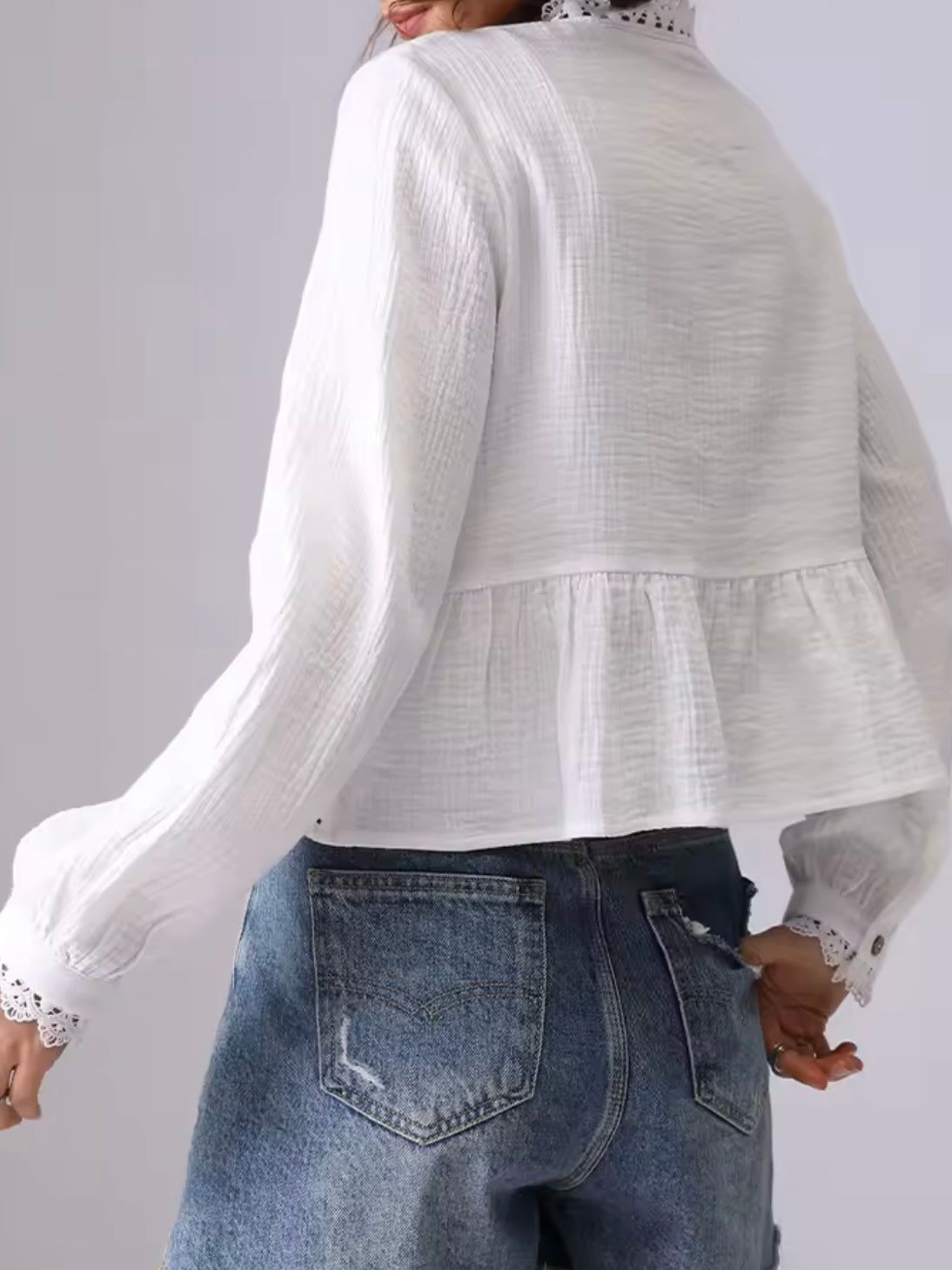 White lace cutout shirt wavy edge