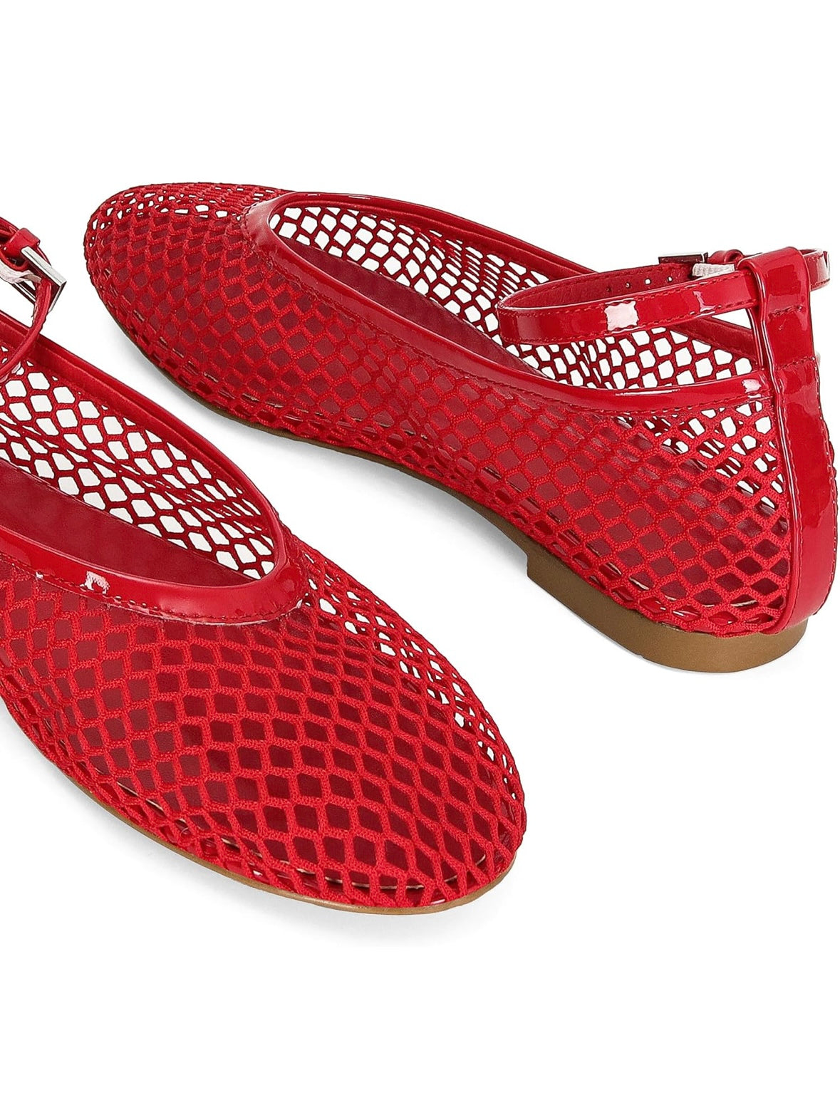 Solid colors net flats shoes ankle strap