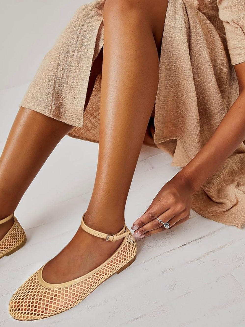 Solid colors net flats shoes ankle strap