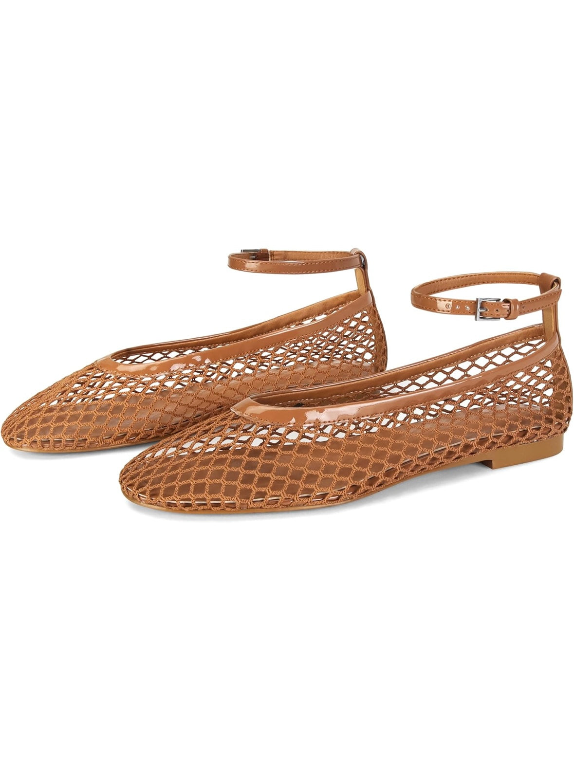 Solid colors net flats shoes ankle strap