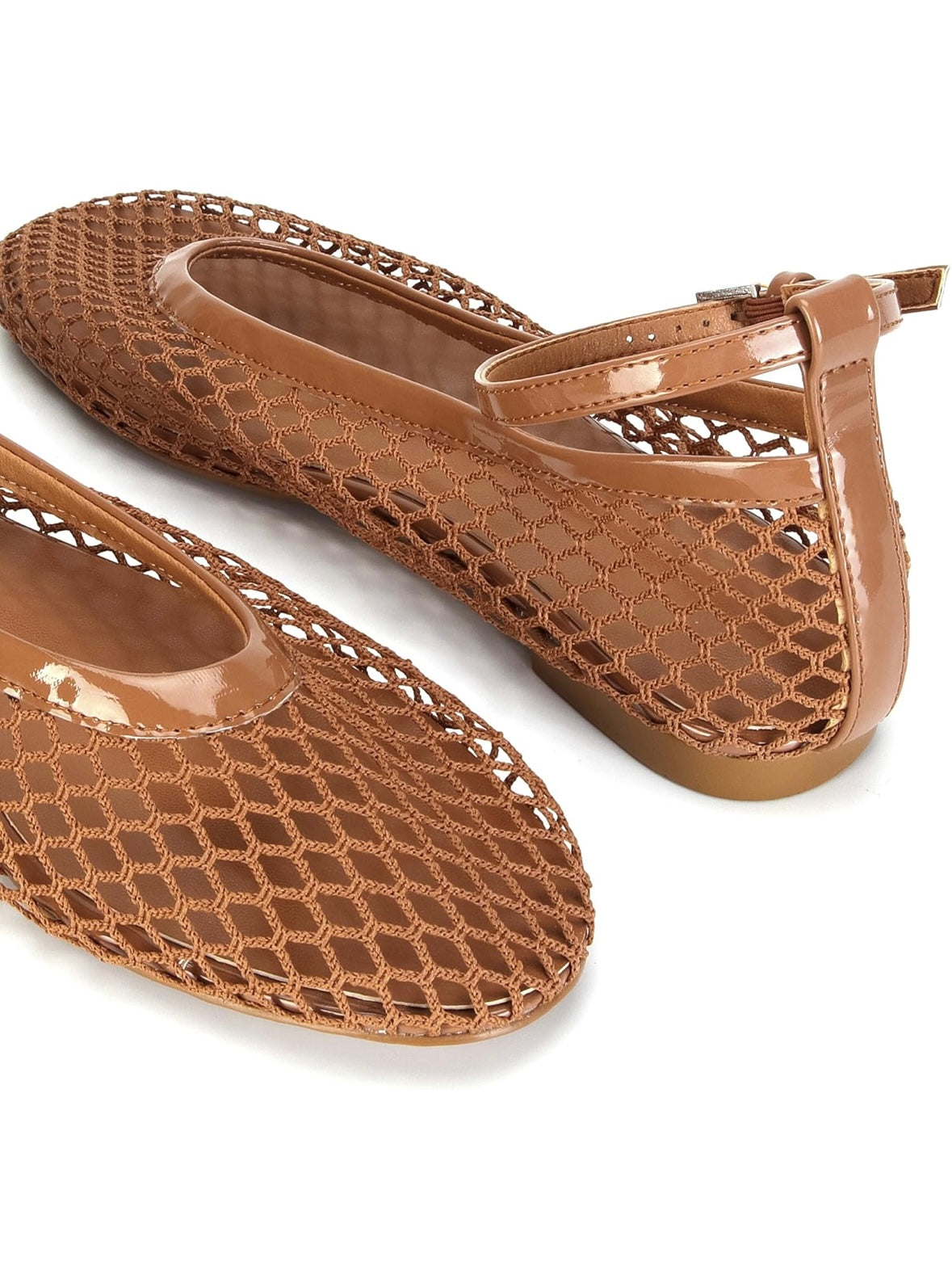 Solid colors net flats shoes ankle strap