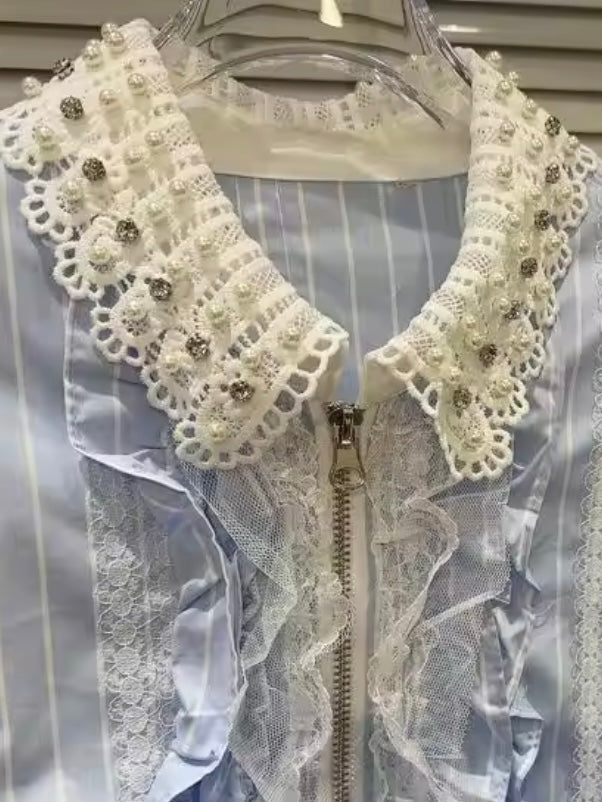Light blue floral mix fabrics shacket