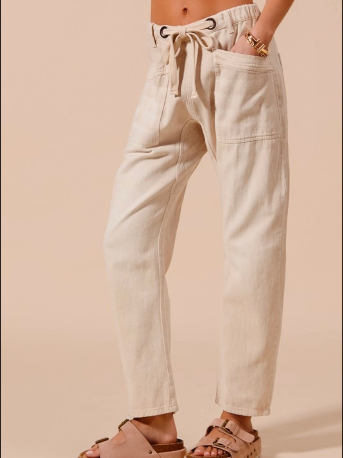 Beige drawstring pants