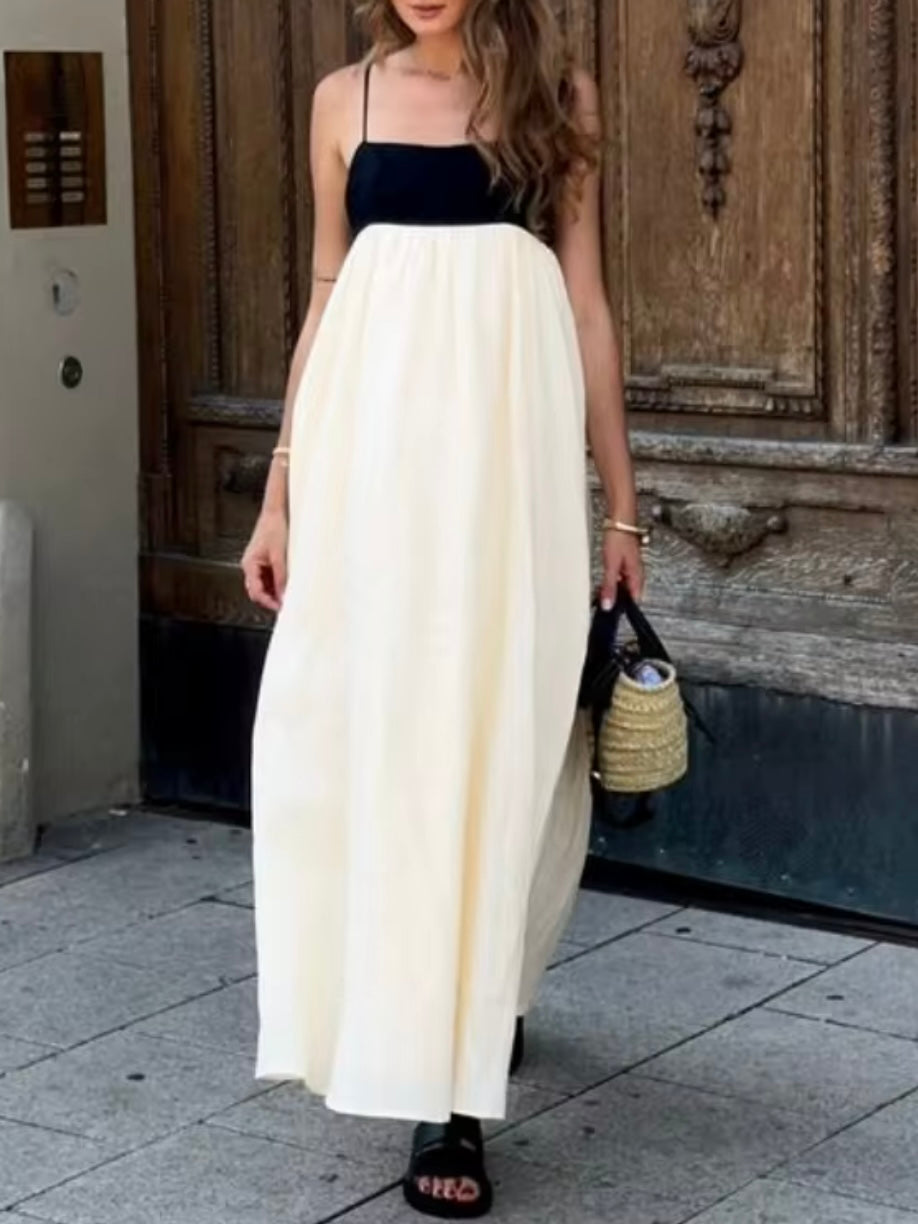 Beige and black sleeveless maxi dress