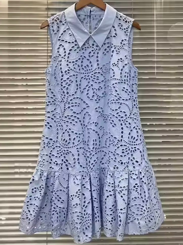 Light blue lace sleeveless mini dress