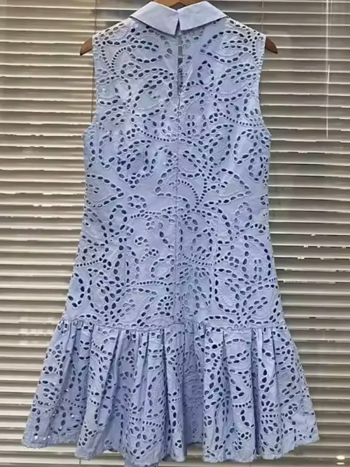 Light blue lace sleeveless mini dress