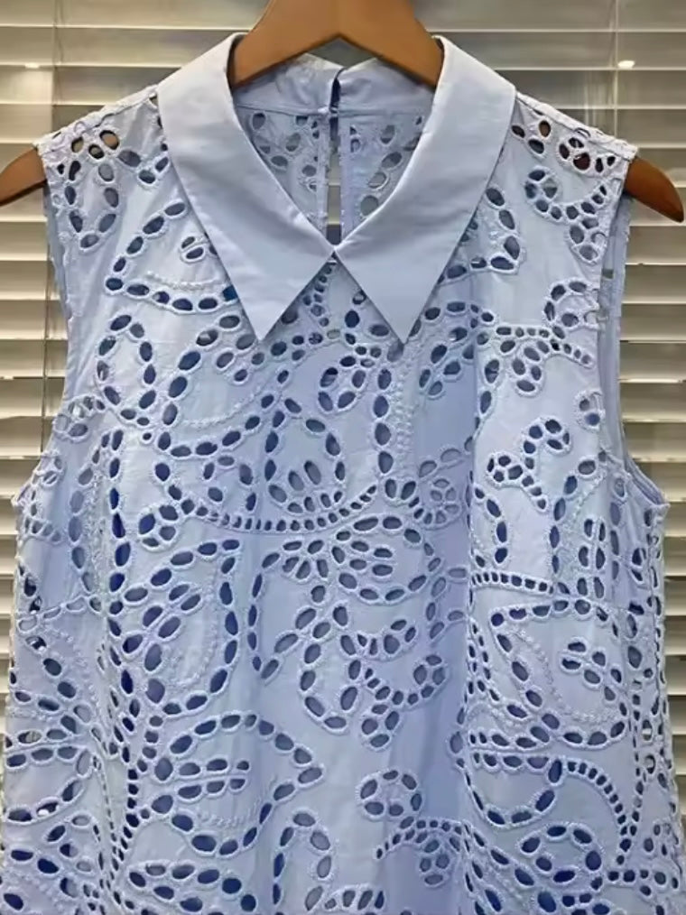 Light blue lace sleeveless mini dress