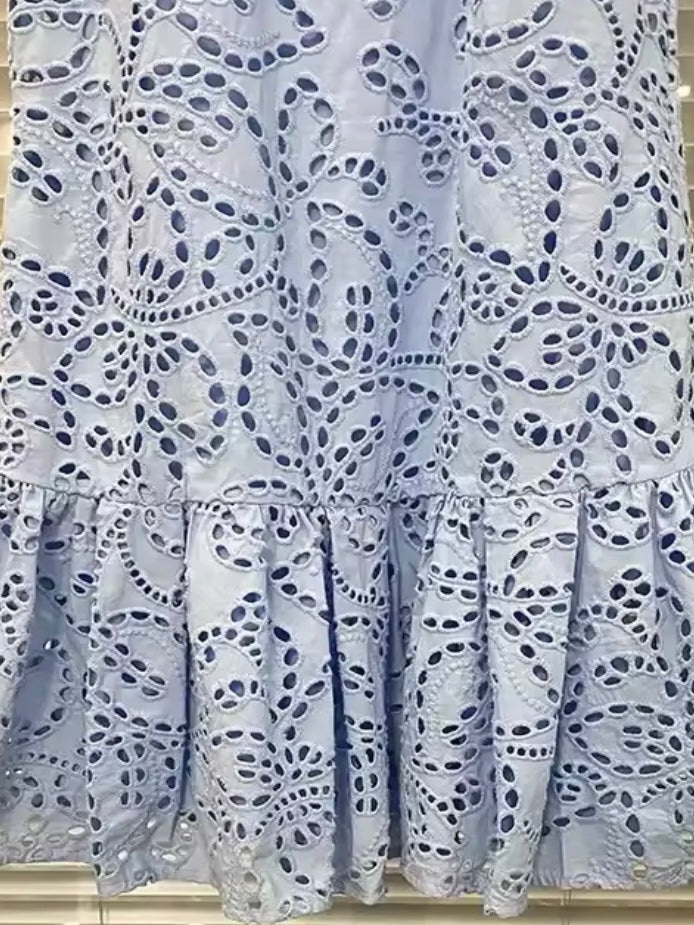 Light blue lace sleeveless mini dress