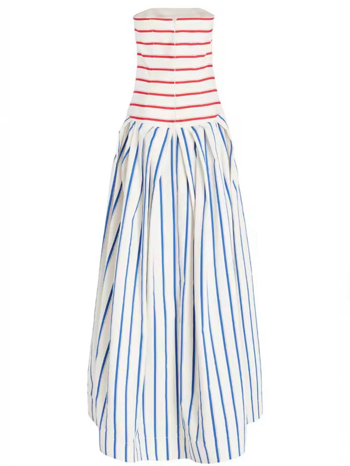 White striped strapless lace maxi dress