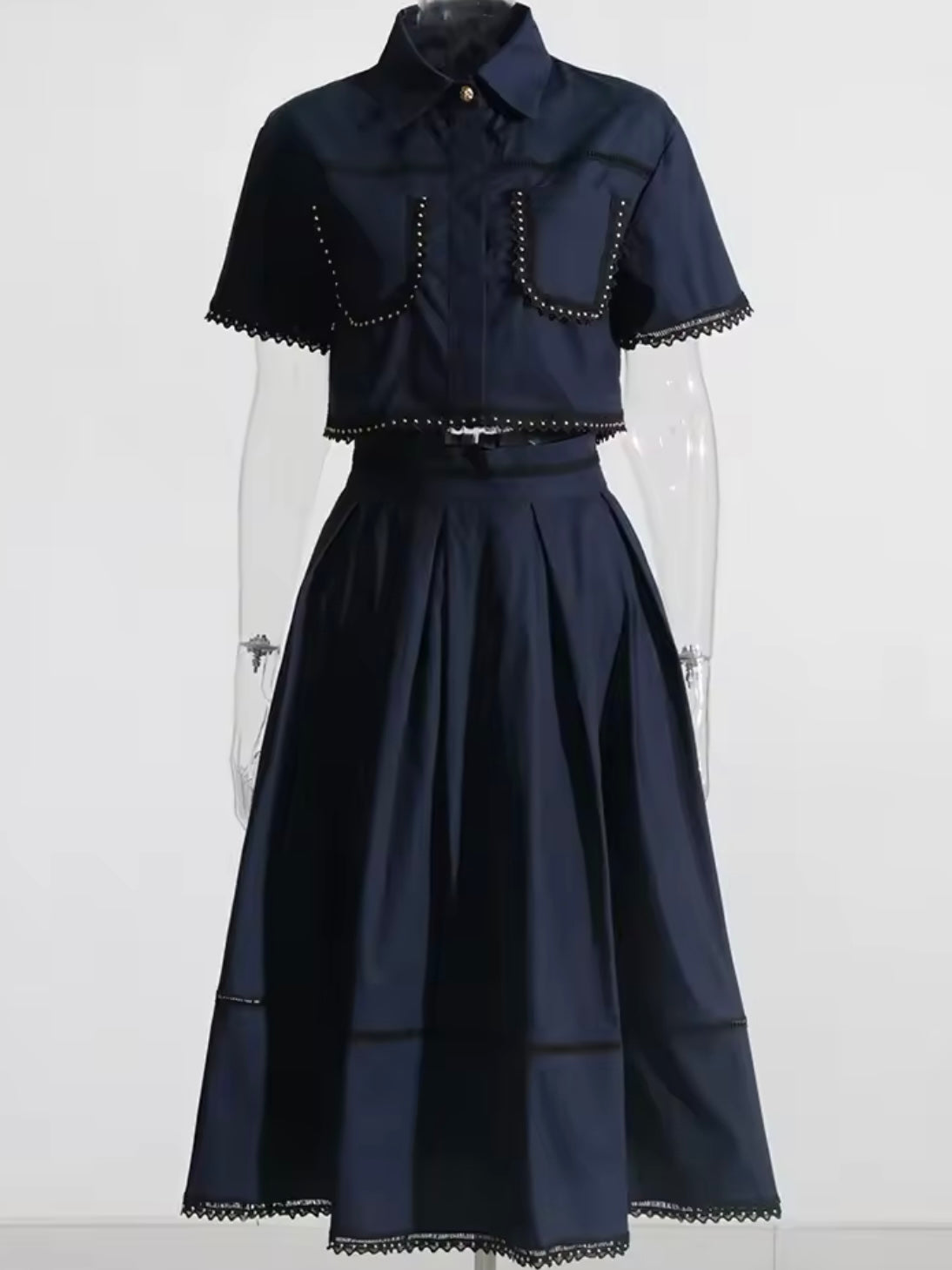 Solid colors and gold studded Set of 2 shirt and skirt