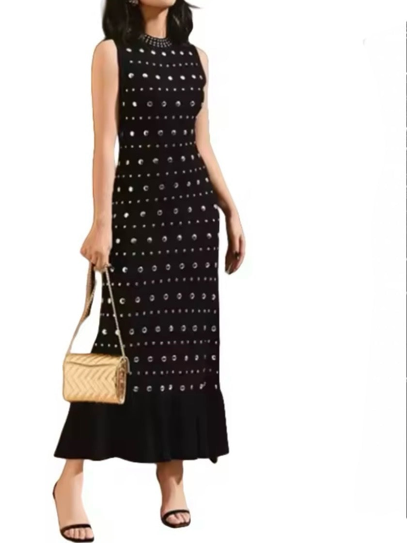 Black studded tube maxi dress
