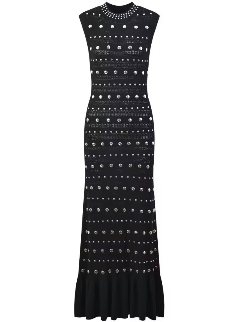 Black studded tube maxi dress