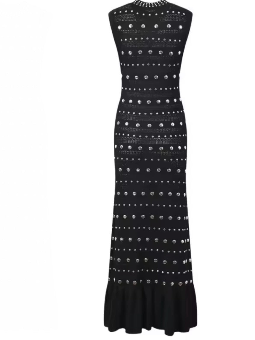 Black studded tube maxi dress