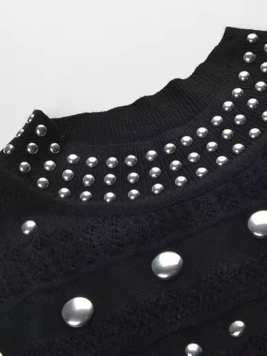 Black studded tube maxi dress