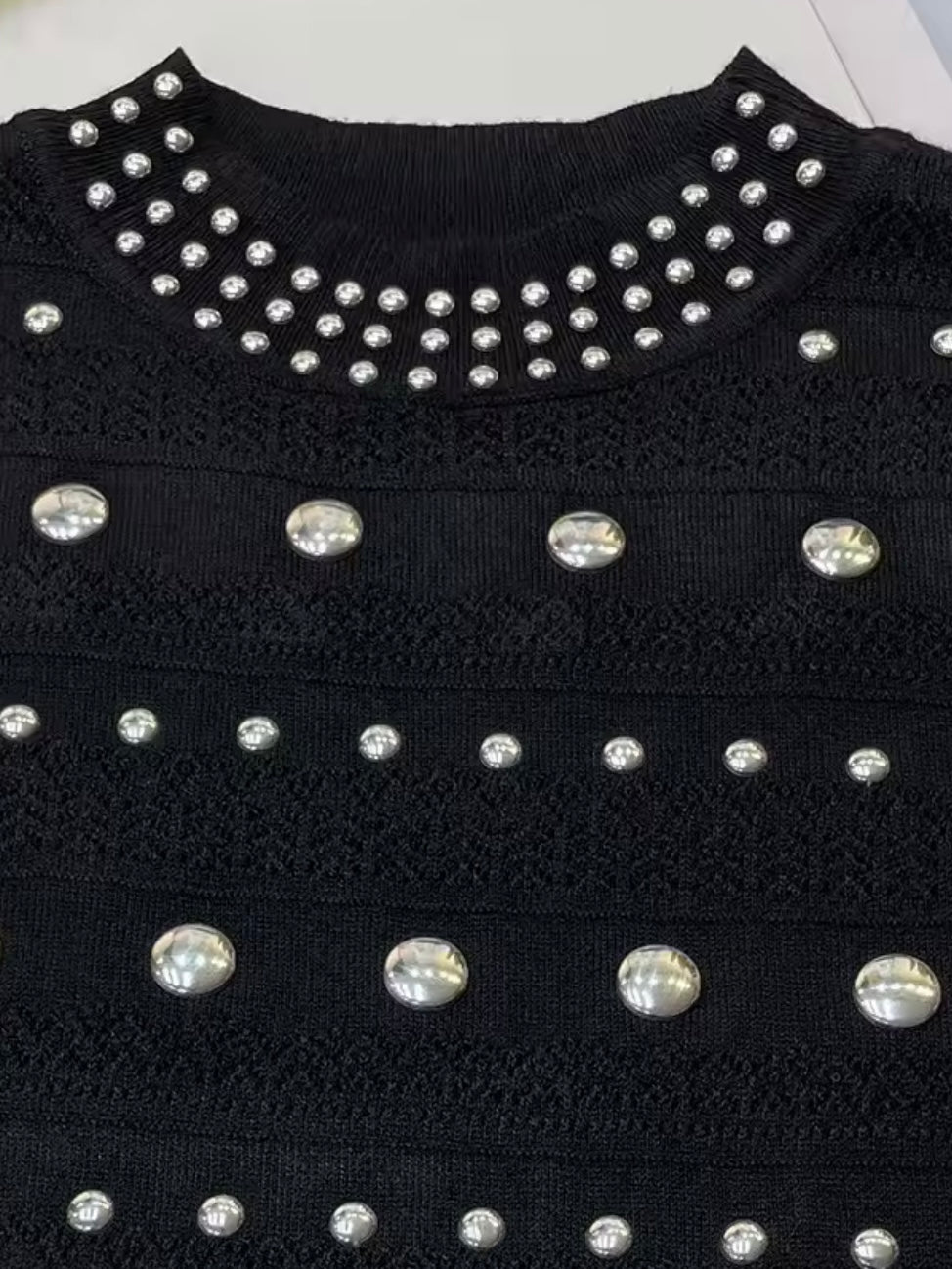 Black studded tube maxi dress