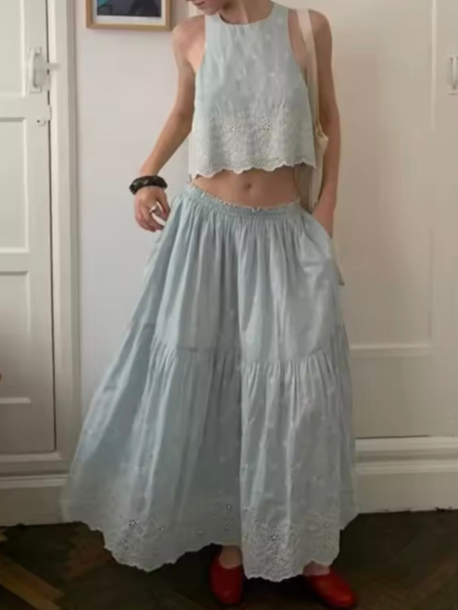 Light blue lace Set of 2 top and skirt
