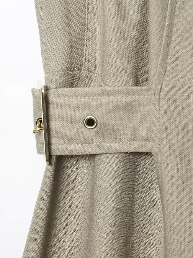 Light gray buttoned short sleeves midi dress