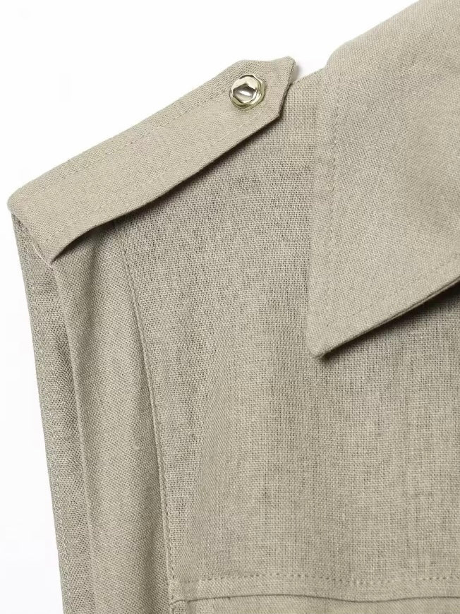 Light gray buttoned short sleeves midi dress