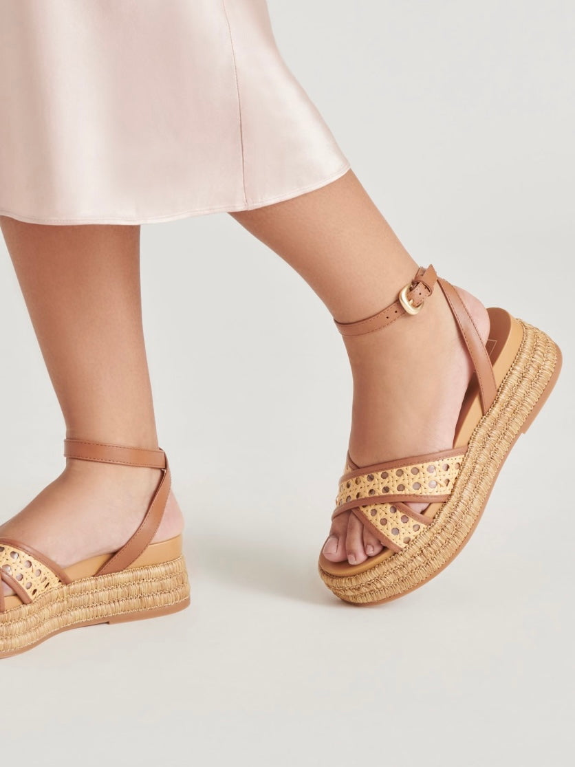 Beige and brown espadrilles flat platform sandals