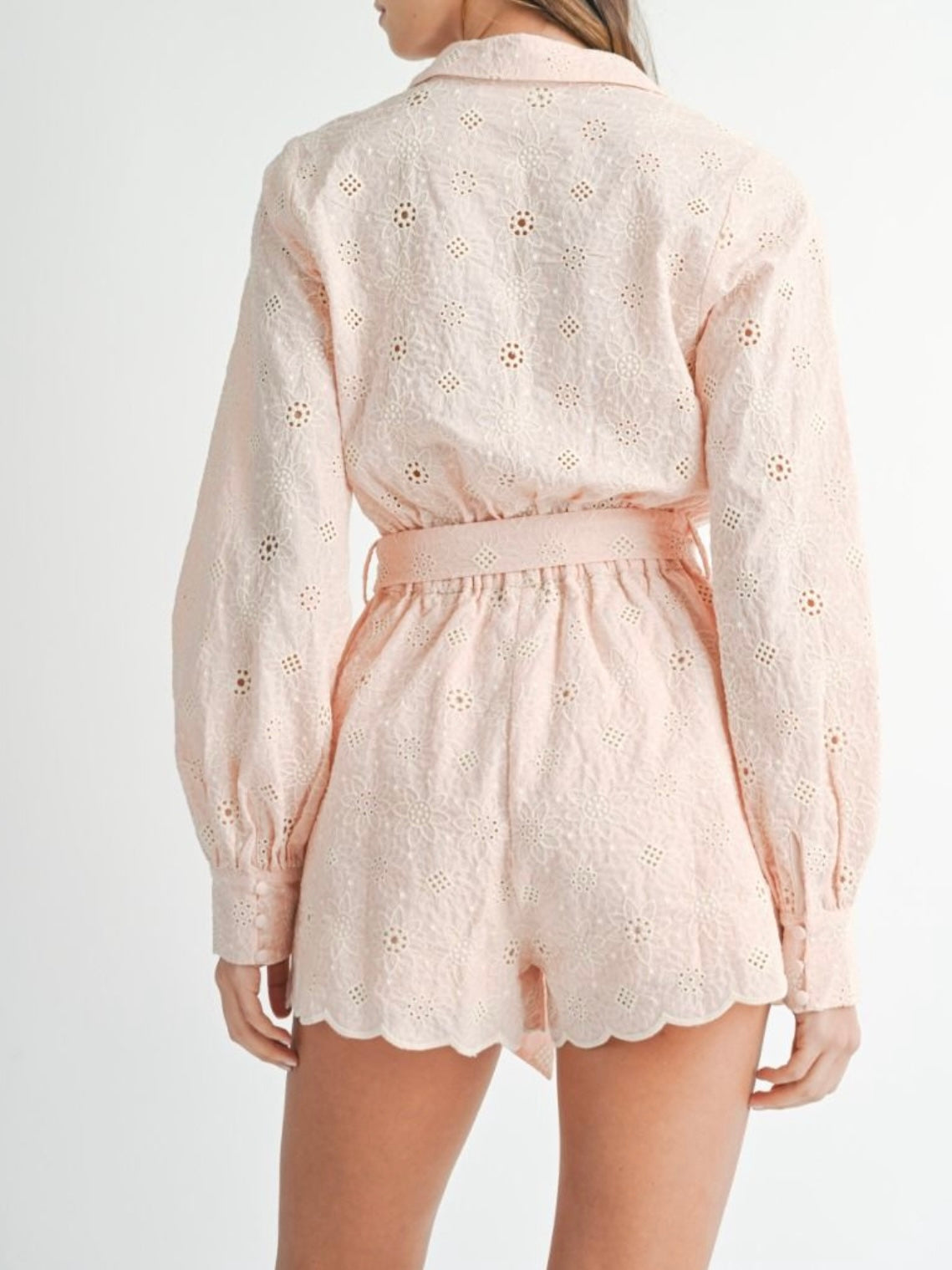 Pink and white lace romper