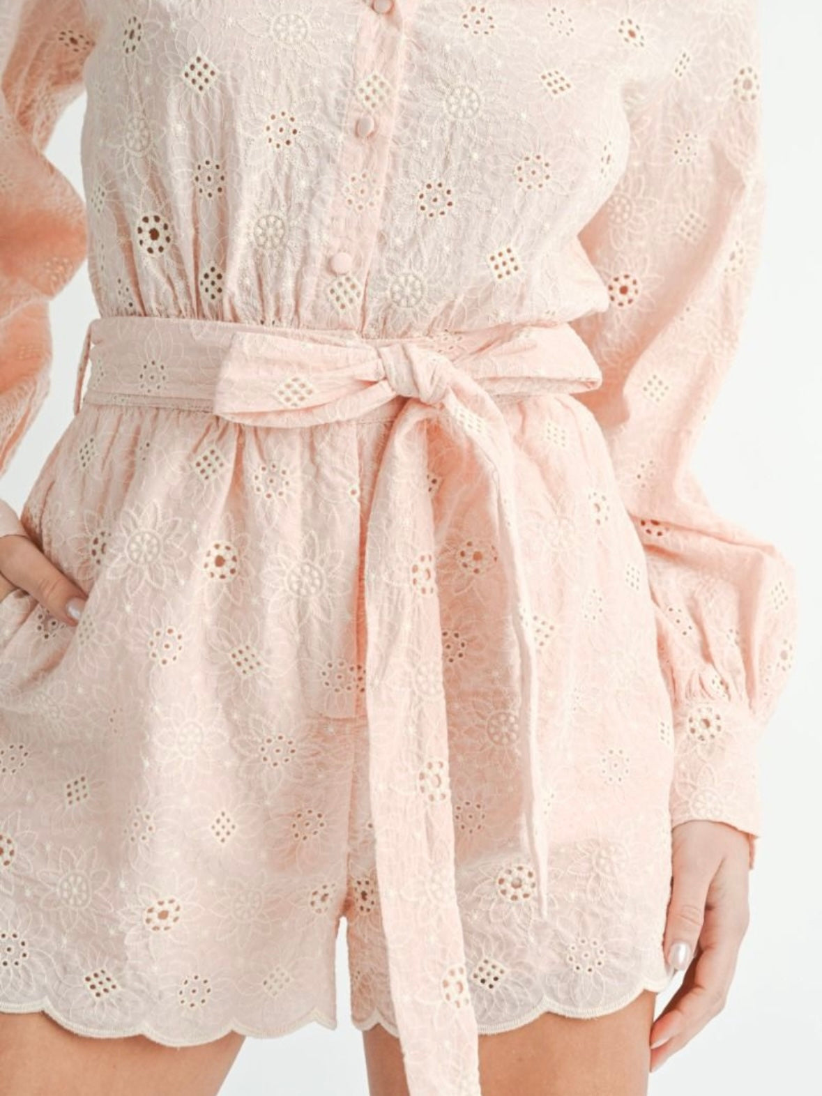 Pink and white lace romper