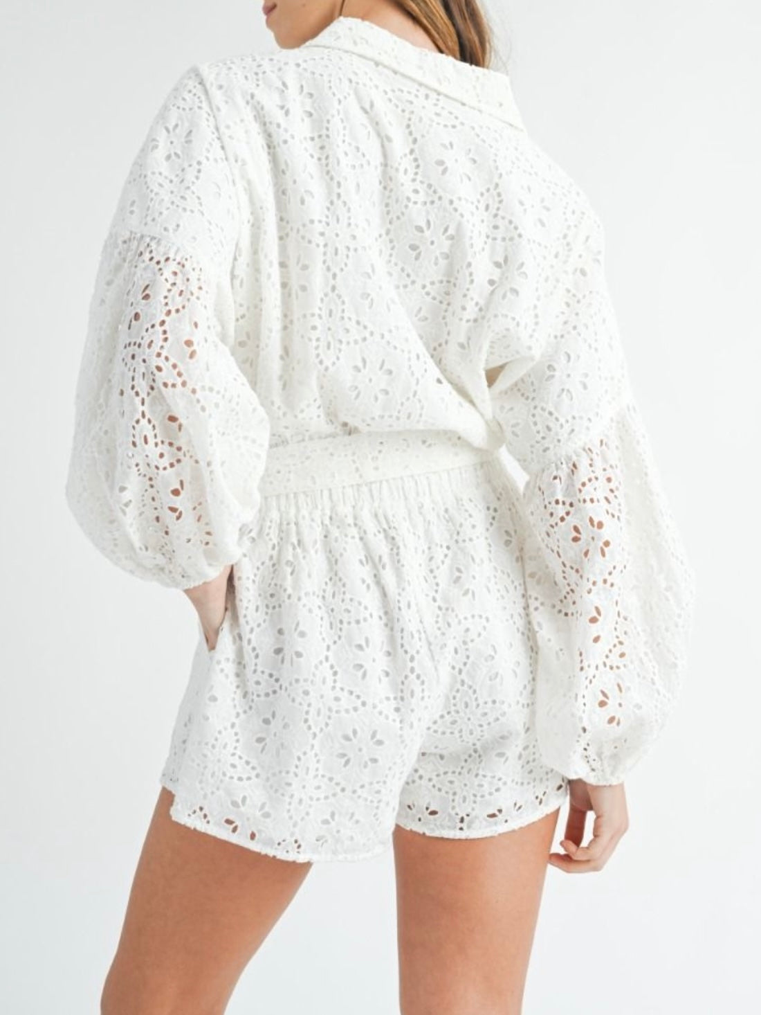 Pink and white lace romper