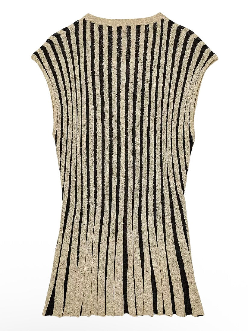 Beige and black striped towel fabric set pants and top