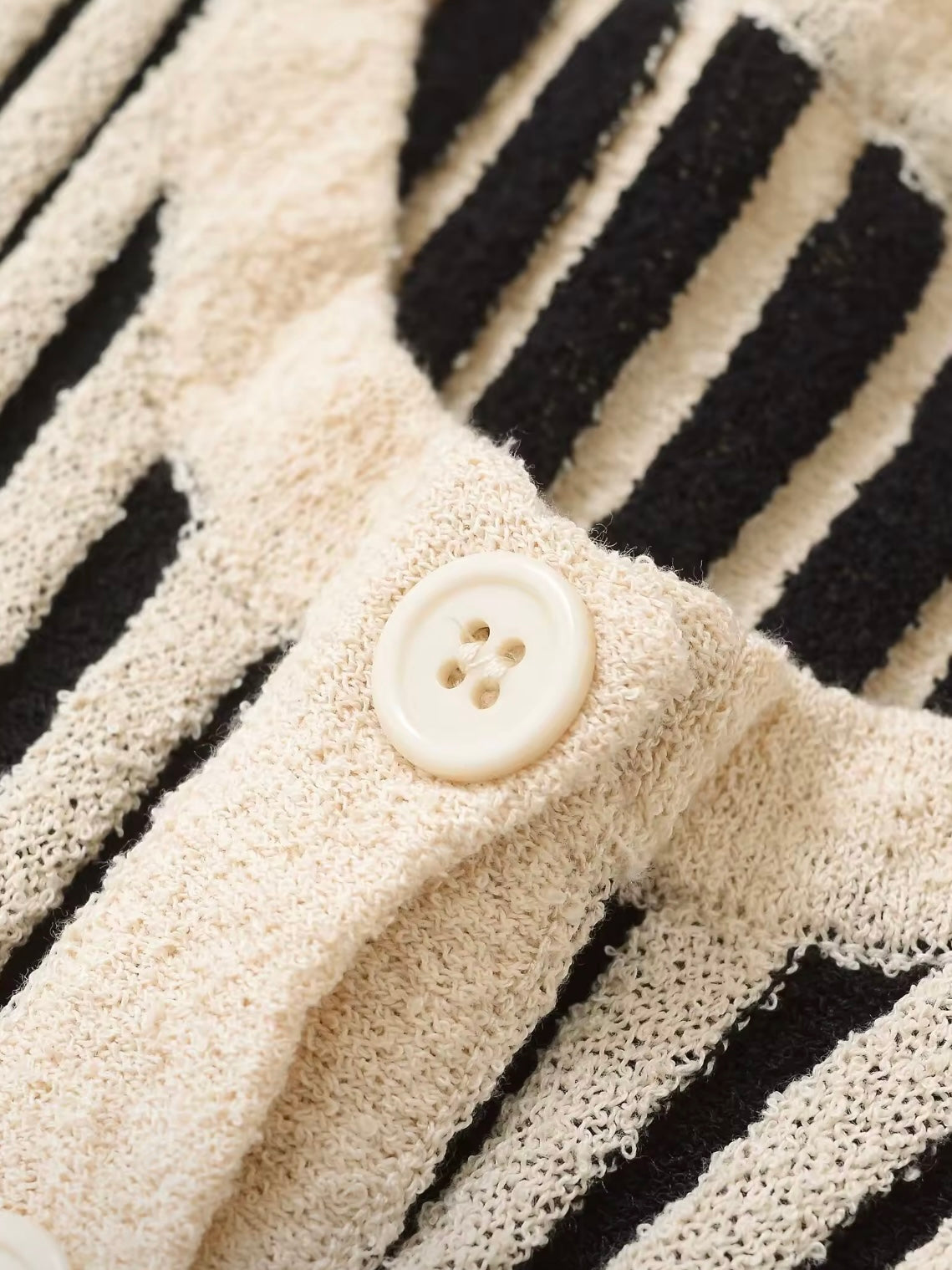 Beige and black striped towel fabric set pants and top