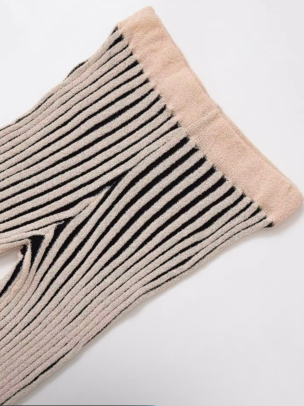 Beige and black striped towel fabric set pants and top